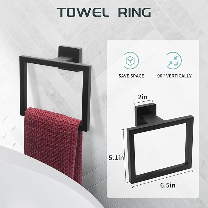 Dorudon atrox Matte Black Bathroom Hardware Set Towel Bar Set Black Bathroom Hardware Accessories Set with Towel Bars, Stainless Steel Wall Mounted Bathroom Towel Rack Set Square