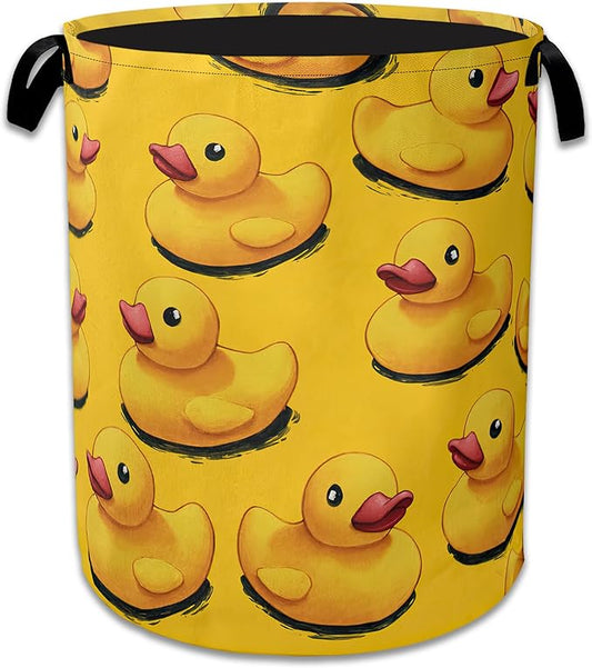 Cute Yellow Ducks Laundry Basket Collapsible Laundry Hamper Oxford Storage Bin for Clothes Storage, Toy Organizer, Books and Sundries 16" X 20.8"