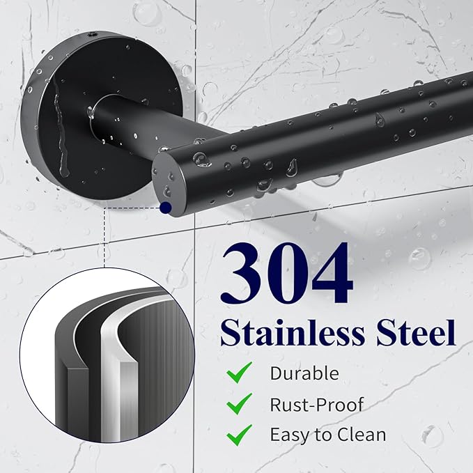 Kitsure Toilet Paper Holder Wall Mount - Sturdy Round Matte Black Toilet Paper Holder for Mega Roll, Premium 304 Stainless Steel Toilet Paper Roll Holder for Bathroom, Washroom, Black