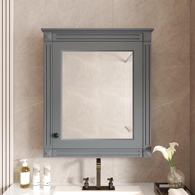 24'' x 27'' Wall Mounted Bathroom Storage Cabinet with Mirror, Medicine Cabinet with Height Adjustable Shelf, Over The Toilet Space