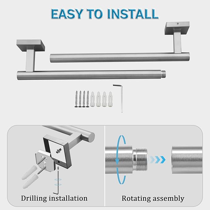Alise 24 Inch Bathroom Towel Bar, SUS304 Stainless Steel Towel Racks for Bathroom, Towel Rack Wall Mounted Heavy Duty Hand Towel Holder Single Towel Bar, Brushed Nickel
