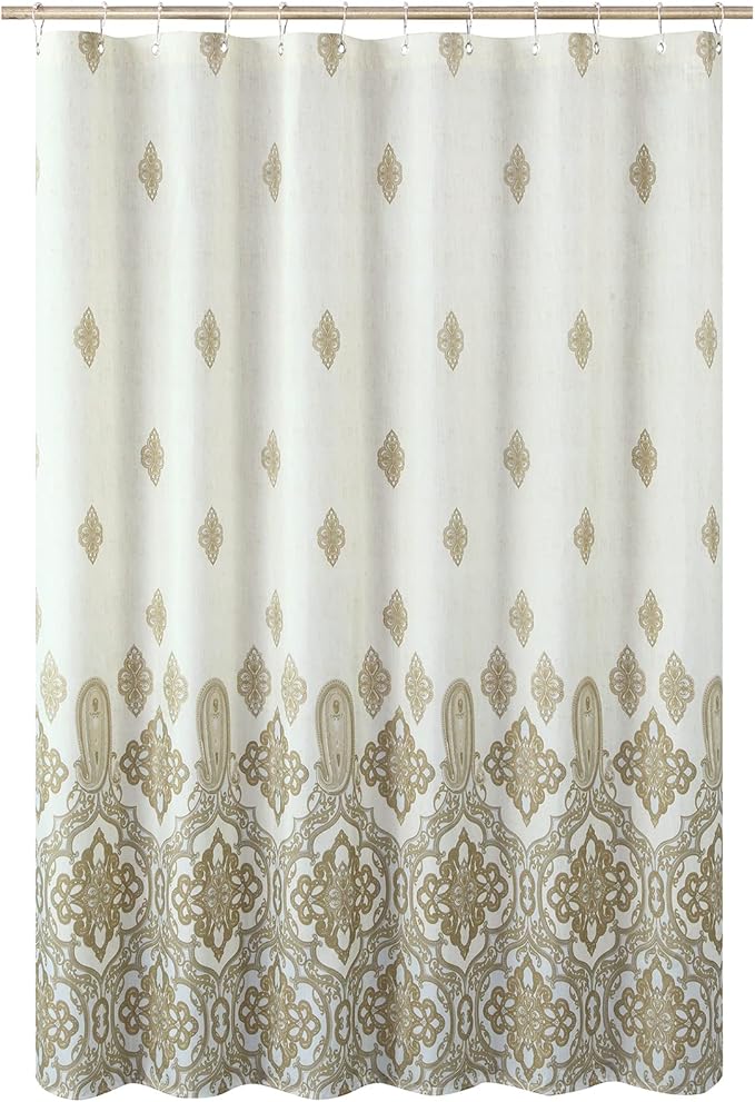 Fabric Shower Curtain, Beige and Tan Printed Ombre Boho Paisley Damask Pattern Shower Curtains for Bathroom, Waterproof Bathroom Curtains, 72" W x 72" H