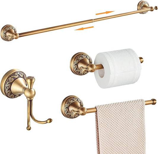 Antique Bronze Bathroom Hardware Set,Adjustable Towel Rack, Toilet Roll Paper Holder,Hand Towel Holder,Hook, Bathroom Accessories Set Wall Mounted （Carve Patterns）