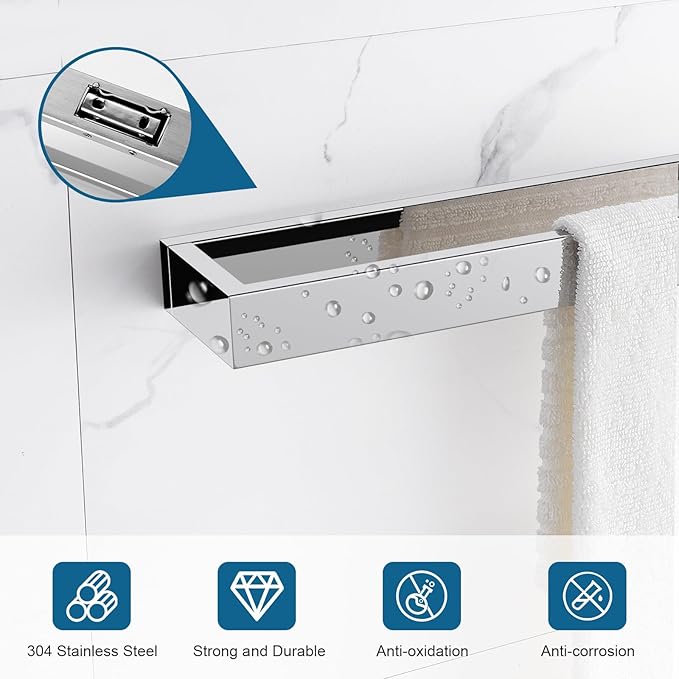 TNOMS Single Towel Bar Towel Holder Bathroom Hardware Accessories,Stainless Steel Wall-Mounted Towel Rack Towel Rail,16 Inches Polished Chrome