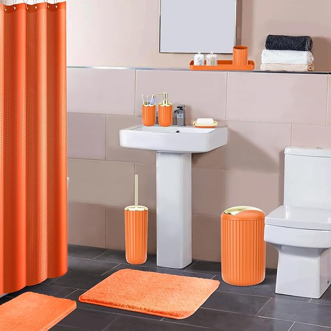XLHOMO 24 PCS Orange Bathroom Accessories Set with Shower Curtain and Rugs, Bathroom Sets with Extra Soft and Absorbent Bath Rugs Shower Curtain Orange Bathroom Accessory for Bath