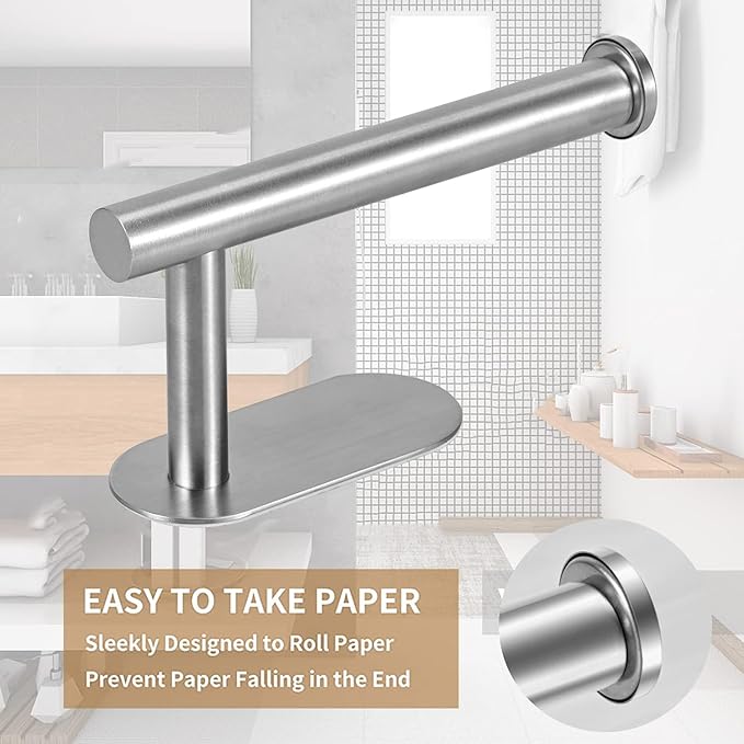 JOPOFI Toilet Paper Holder - Self Adhesive Toilet Paper Holder Wall Mount for Bathroom, SUS 304 Stainless Steel Command Strip Toilet Paper Roll Holder Stick On Wall, No Drilling - Brushed Nickel