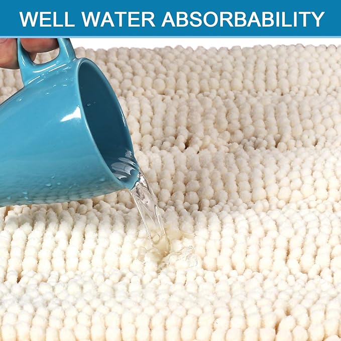 H.VERSAILTEX Bathroom Rugs Bath Rug Set 2 Piece Bathroom Contour Rug Toilet Mat Sets Non Slip Contour Bath Rug Ultra Thick Water Absorbent Striped Bath Mats Washable(20" x 32" Plus 20" x 20" U, Ivory)