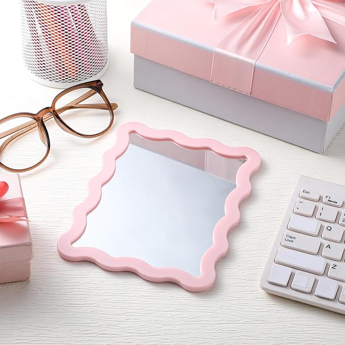 Leinuosen 1 Pcs Scalloped Magnetic Locker Mirror Small Real Glass Makeup Mirror with Magnetic Backing Cute Locker Decorations for Office Cabinet Lockers Accessories (5 x 7 Inch,Pink)