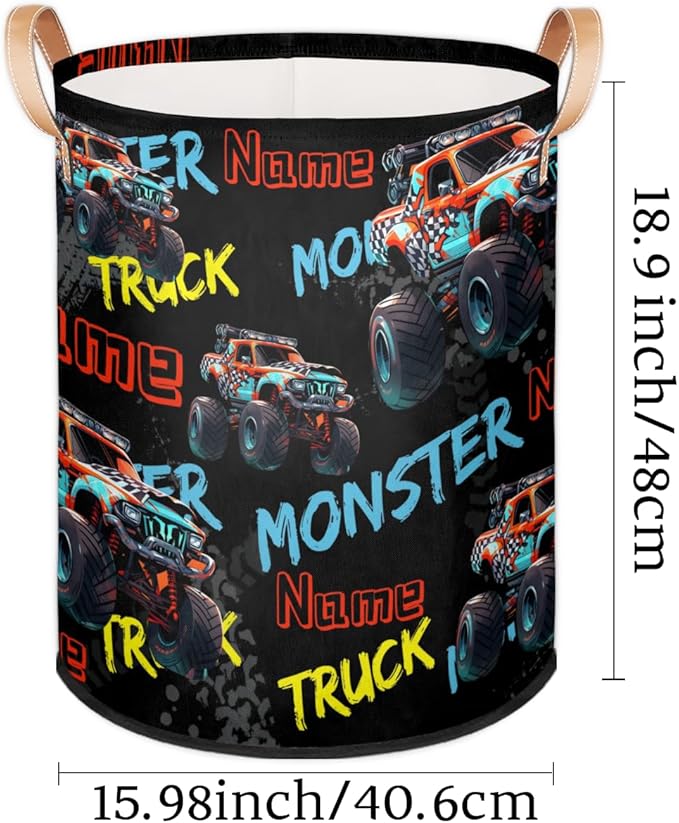 Custom Monster Truck Car Laundry Hamper, Personalized Laundry Baskets with Handles Dirty Clothes Hamper Storage Basket