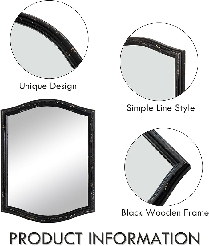 Small Vintage Vanity Black Makeup Scalloped Mirror Antique Wavy Square Farmhouse Mirror for Tabletop Living Room Bedroom Countertop Dresser 9.13x12