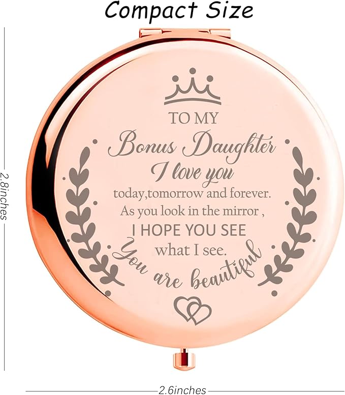 Soulpetals Bonus Daughter Gifts from Mom, Birthday Gifts for Bonus Daughter Adult, Gifts for Step Daughter Wedding Gift from Mom Bonus Daughter Makeup Compact Mirror for Christmas