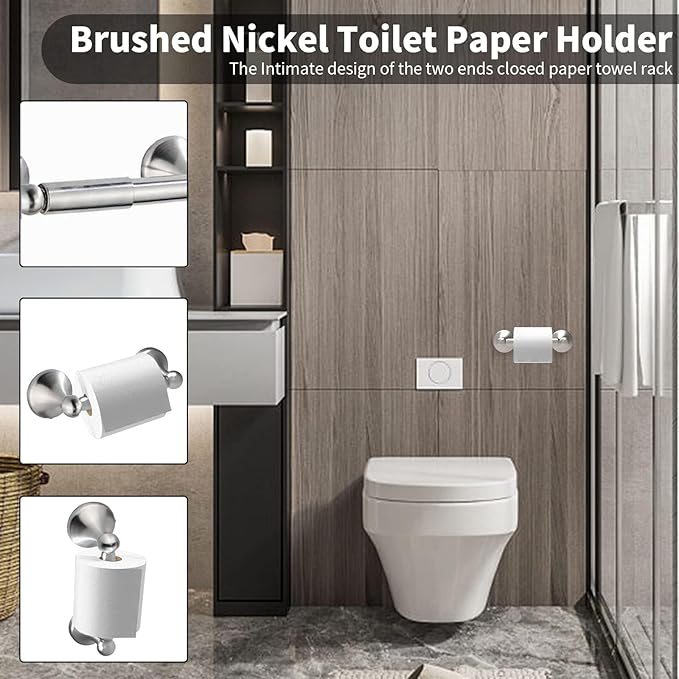 Newfun 8-Pieces 24 Inch Brushed Nickel Bathroom Hardware Set, Bathroom Accessory Set, Includes 24" Adjustable Bath Towel Bar, Towel Rings Wall Mounted, Toilet Paper Holder, Robe Towel Hooks