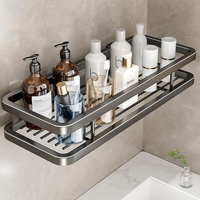 Wall Mounted Bathroom Shelves, Bathroom Storage Box with Protection Railing, Freestanding Kitchen Organizer (Color : 9.8inch, Size : Gray Single)