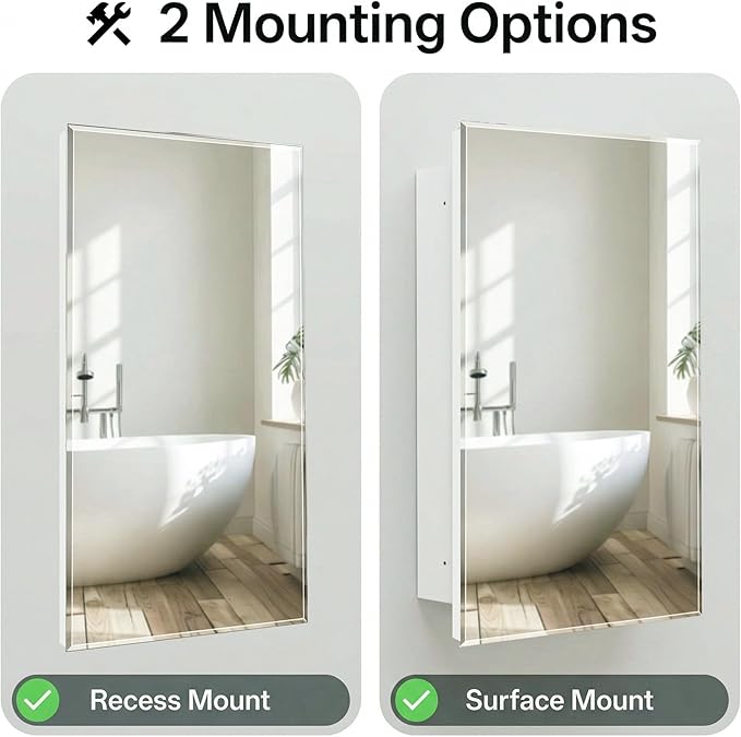 20x30 Inch Bathroom Medicine Cabinet with Mirror, Rectangular Beveled Mirror Cabinet,Wall Mounted Metal Cabinet for Bathroom Toilet, Recess or Surface Mount