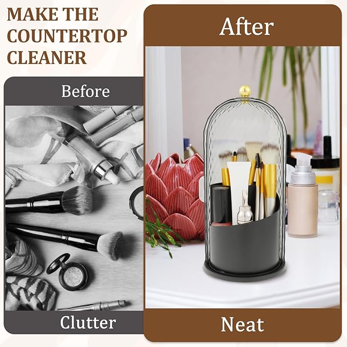 Concealed Toothbrush Holder 360?? Rotating Makeup Brush Organizer Dustproof Cosmetic Brush Container for Toothbrush Lipstick Vanity (black)