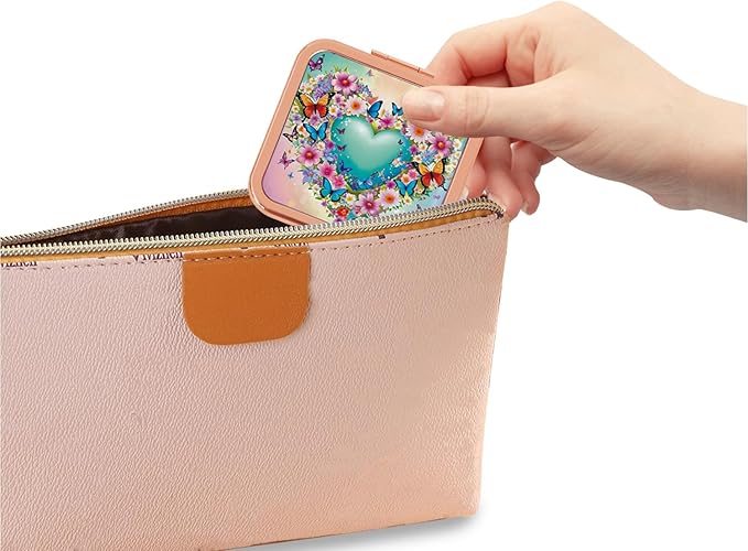 Small Compact Mirror, 1x/2x Travel Magnifying Mirror, 2-Sided Handheld Portable Folding Mirror, Mini Makeup Mirror for Purse, Pocket, Gifts, Square Rose Gold