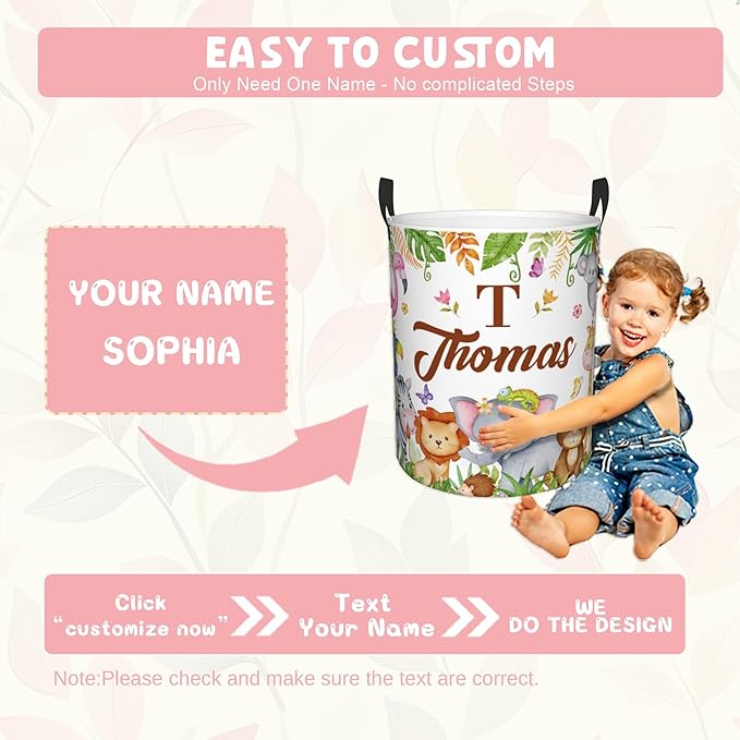 Custom Animal Laundry Baskets, Personalized Animal Pattern Gifts with Customized Name, Collapsible Laundry Hamper for Kids Adults Home Decoration,16.5 X 13.8in