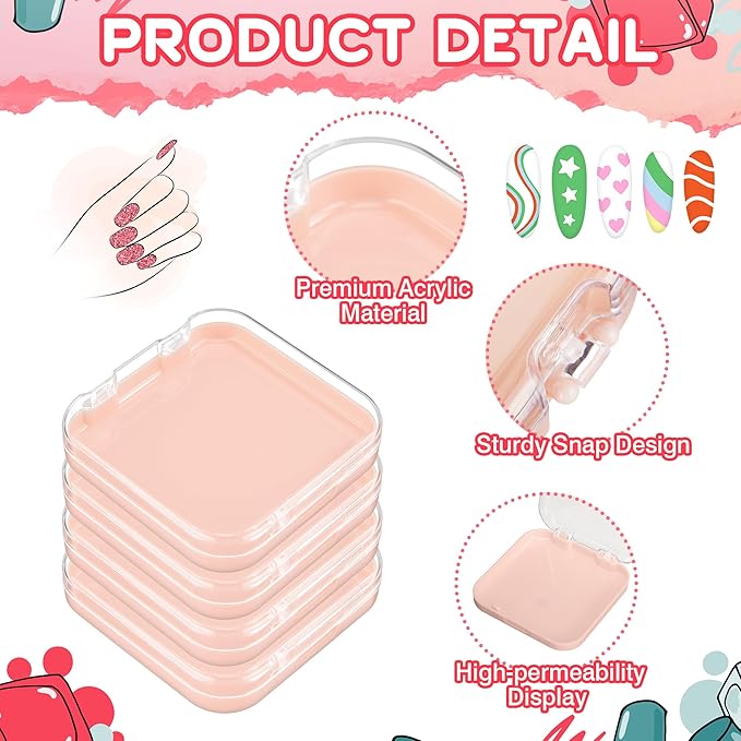 AceOrbit 48 Pcs Press on Nail Boxes with 180 Pcs Adhesive Double Sided Tape Acrylic Press on Nail Packaging Cases Pink Transparent Storage Case Organizer for Display Art Salon Supplies