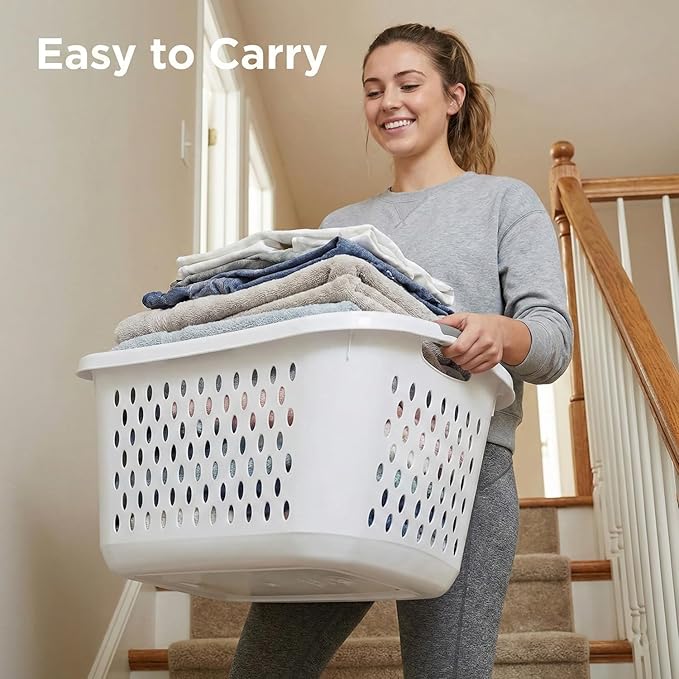 2.7 Bushel Jumbo Laundry Basket - Large Capacity Plastic Clothes Hamper with Reinforced Comfort Grip Handles - Vented Washing Bin for Family Rooms, Dorms, and Bathroom Organization - White