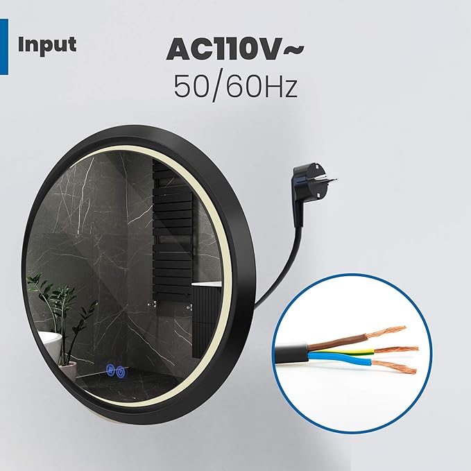 32 Inch Round LED Mirror for Bathroom, Black Metal Frame Lighted Vanity Mirror with 3 Color Modes, Touch Dimmer - Anti-Fog Wall Mounted Circle Mirror with Lights - Fab Glass and Mirror