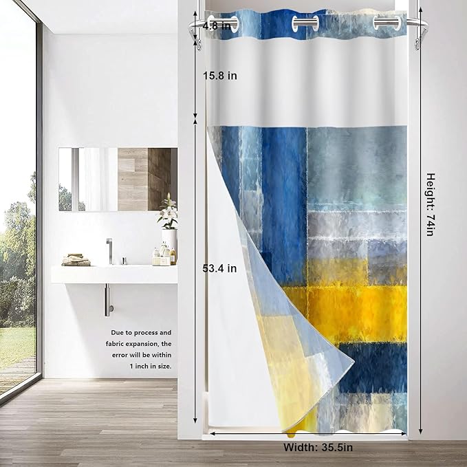 Shrahala Brown Abstract Art No Hooks Shower Curtain with Snap in Liner Set, Grey Contemporary Colorful Bathroom Décor Polyester Fiber Waterproof for Stall Bathtubs 35.5 X 74 in