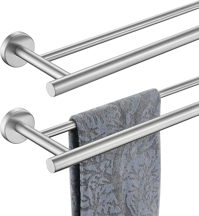 JQK Double Bath Towel Bar, 33 Inch 304 Stainless Steel Thicken 0.8mm Towel Rack for Bathroom, Brushed Finished Wall Mount, 30 Inch Useable Length 2 Pack, TB100L30-BN-P2