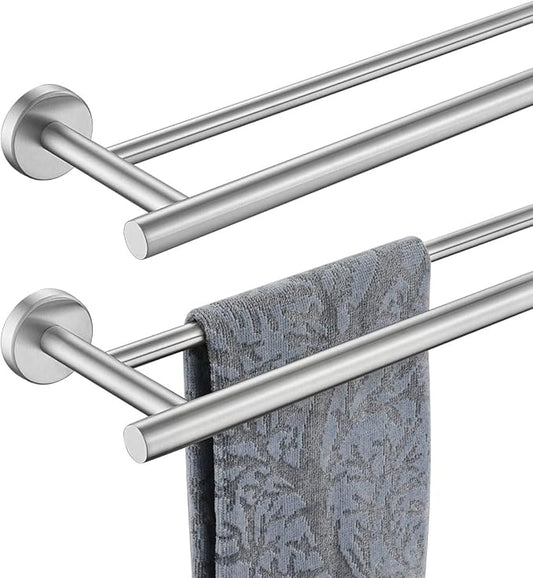 JQK Double Bath Towel Bar, 33 Inch 304 Stainless Steel Thicken 0.8mm Towel Rack for Bathroom, Brushed Finished Wall Mount, 30 Inch Useable Length 2 Pack, TB100L30-BN-P2