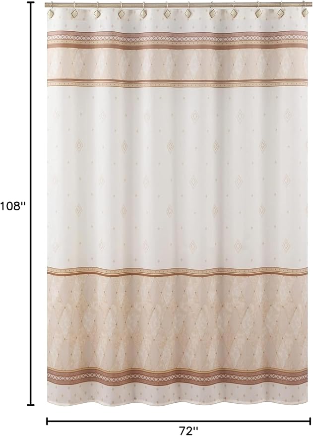 Corinthia Beige Polyester Fabric Cream Printed Elegant Cloth Shower Curtain,Contemporary Ivory Decorative Waterproof Modern Bathroom Curtains,Extra Wide 108" W x 72" L