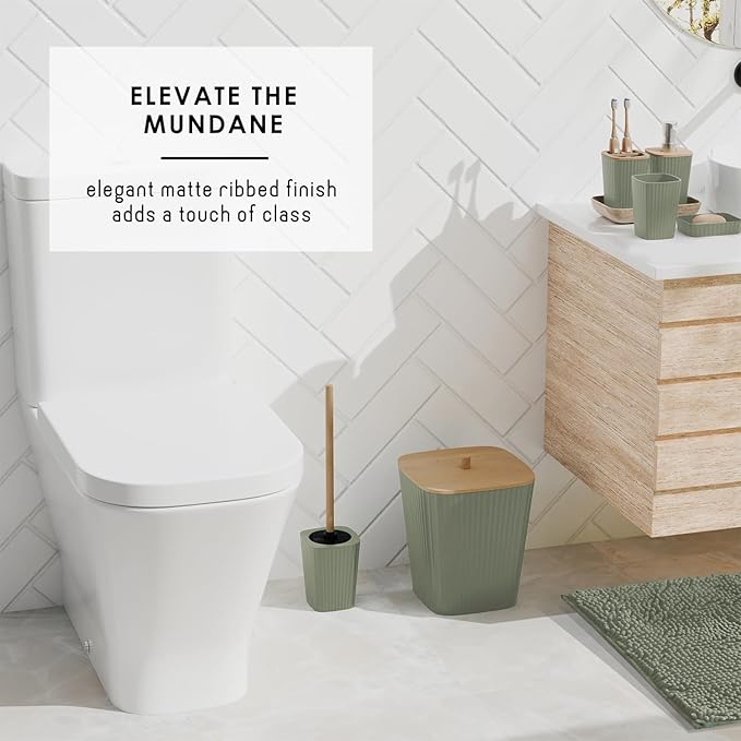 Clara Clark Bathroom Accessories Set - Bathroom Set, Bathroom Sets with Shower Curtain and Rugs, Shower Curtain Set with Trah Can - Light Sage Green - 22PC