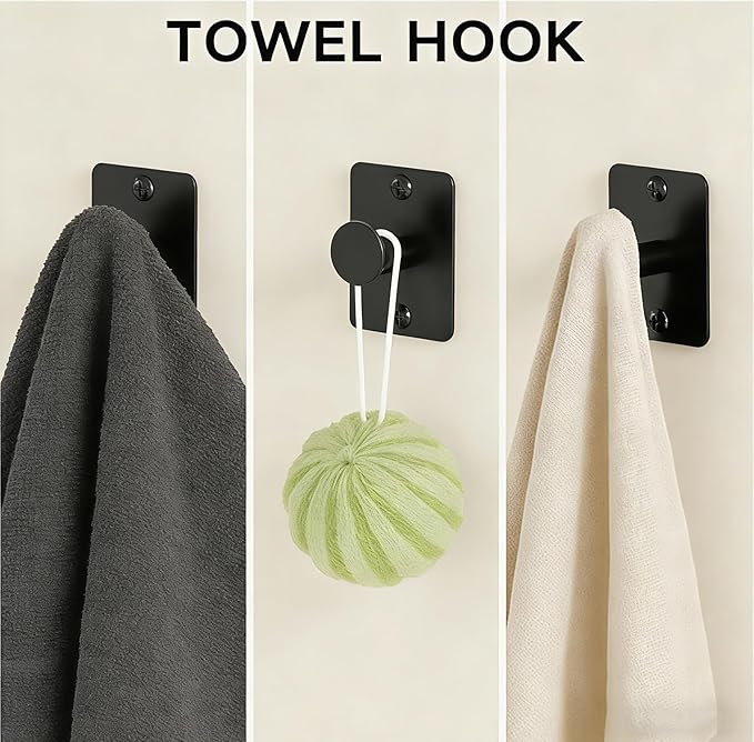 Matte Black Bathroom Accessories Set, 5 Pieces Bathroom Hardware Set, 24 inch Towel Bar, Towel Racks for Bathroom, Robe Towel Hooks, Toilet Paper Holder Wall Mounted