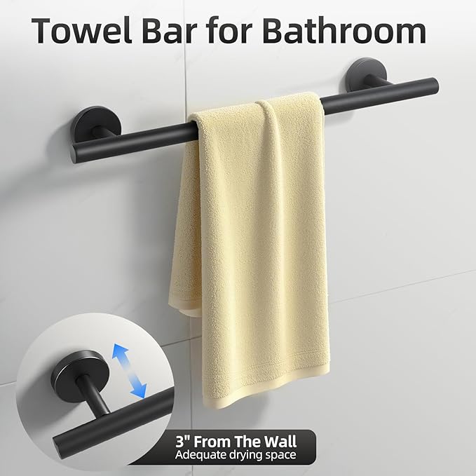 Matte Black Bathroom Hardware Set, Bathroom Towel Holder Bar Set 10 PCS, SUS304 Stainless Steel Towel Rack Set for Bathroom-16 Inch Towel Bar, Toilet Paper Holder, Towel Hooks, Towel Ring