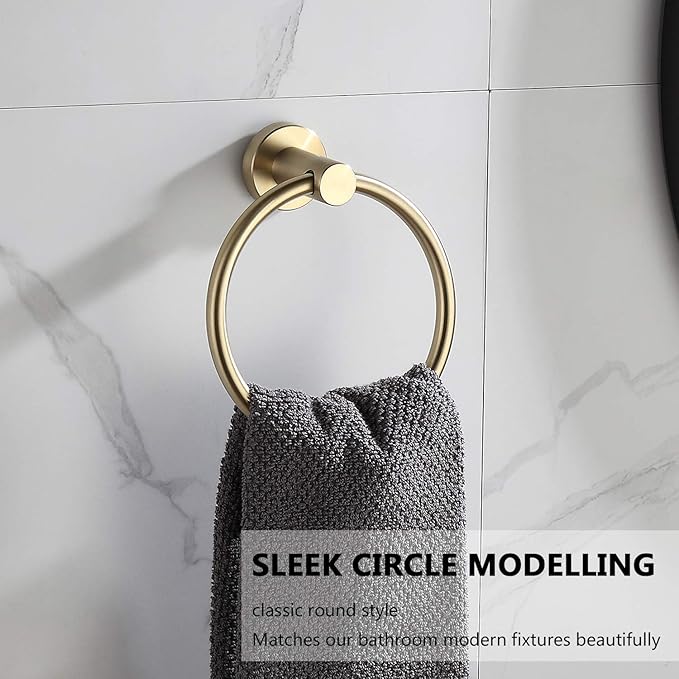 BGL Towel Ring Brushed Gold Stainless Steel 304 Towel Ring Wall Mount Bathroom Towel Holder Round Towel Hanger