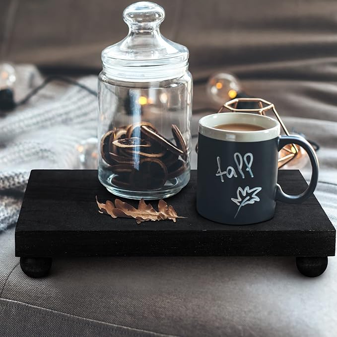 Amyhill Wood Pedestal Stand Kitchen Soap Tray Farmhouse Wooden Riser Stand for Kitchen Bathroom Counter Table Decor Plant Candle Vases Display(Classic,Black,9 x 6 Inch)