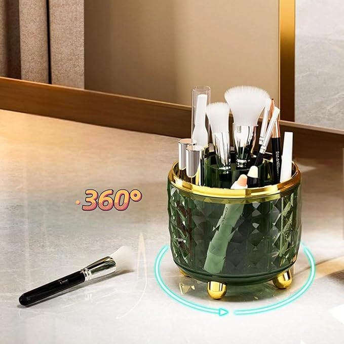 360° Rotating Makeup Organizer, Spinning Cosmetic Storage Tower with 5 Shelves, for Desktop Vanity Organizer, Bathroom and Stationery (Dark Green)
