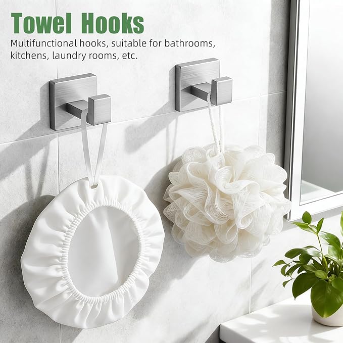 Brushed Nickel Bathroom Accessories 6-Piece, Stainless Steel Classic Bathroom Hardware Set, 16" Towel Bar, Toilet Paper Holder with Shelf, 2 Towel Rings & 2 Hooks, Wall Mounted for Bathroom Apartment