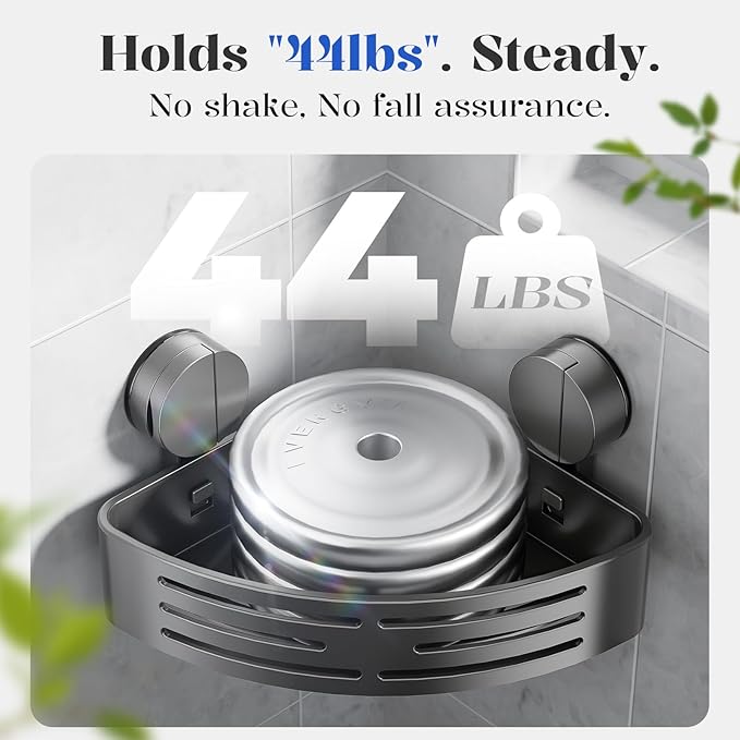 ONXE Suction Cup Shower Caddy,No Drilling Corner Shower Shelves Heavy Duty,Shower Organizer with Hooks,Rustproof Waterproof Space Aluminum Bathroom Storage,Home Accessories Decor