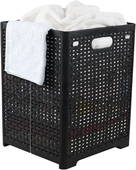 40 L Collapsible Plastic Clothes Laundry Basket Hamper, Tall Foldable Laundry Basket, Black