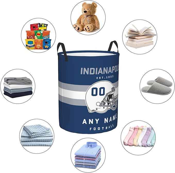 Custom Indianapolis Laundry Hamper - Personalized Football Style Laundry Basket - Customized Name And Number - Dirty Clothes Hamper Waterproof Large Capacity Hamper for Bedroom Bathroom Living Room
