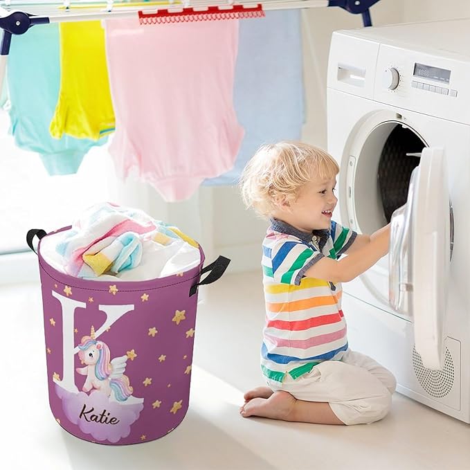 Personalized Cute Forest Animal Laundry Hamper for Kids,Custom Name Dirty Clothes Basket, Nursery Toy Bin Organizer for Baby Boys Girls Toddler Bathroom Bedroom Decor, Collapsible Storage with Handles