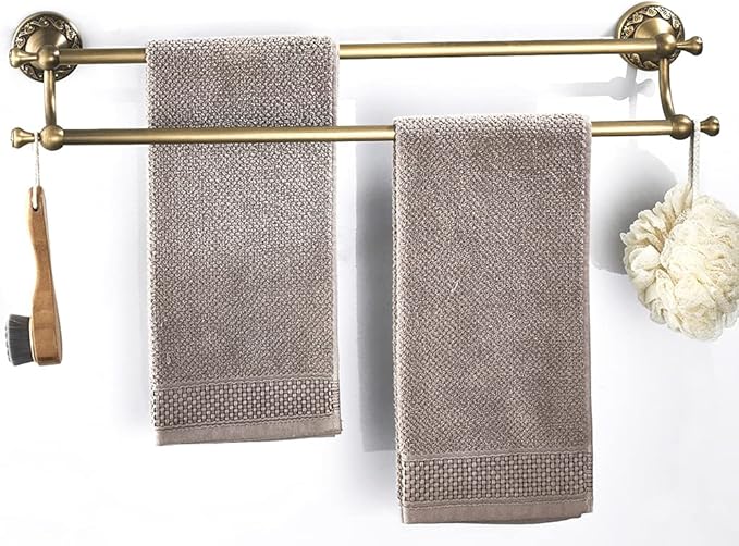 Leyden Brass Double Towel Bar,Adjustable Towel Rack Holder Antique Bathroom Accessories Wall Mount Vintage