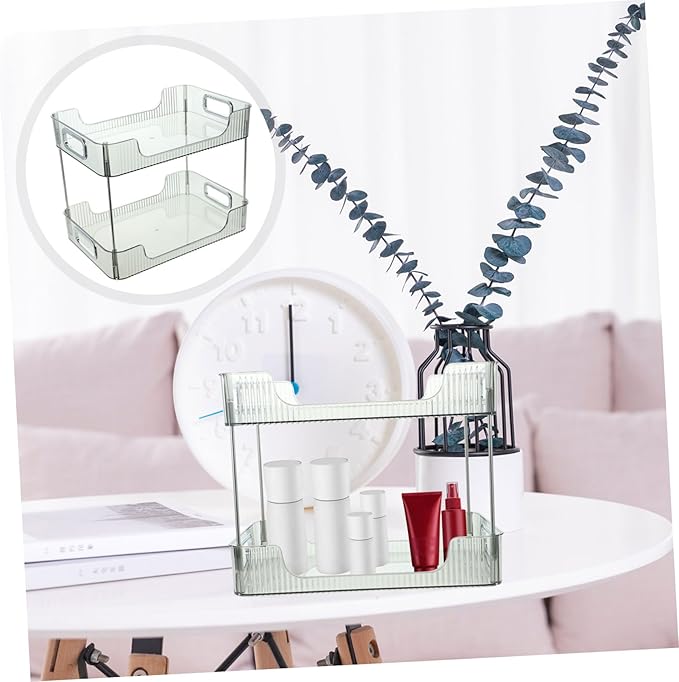 2-Tier Bathroom Organizer Storage Shelf Grey Double-Layer Countertop Makeup Display Rack Multi-Purpose Toiletry Organizer for Bathroom and Dressing Table