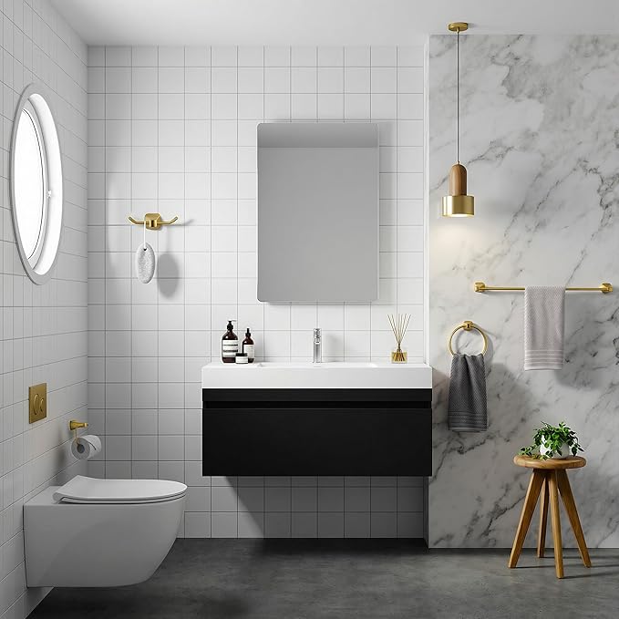 Brushed Gold Bathroom Hardware Set 4 Piece Gold Bathroom Accessories Set, 23.6 inch Bath Towel Bar Set | Towel Hook | Toilet Paper Holder | Hand Towel Holder