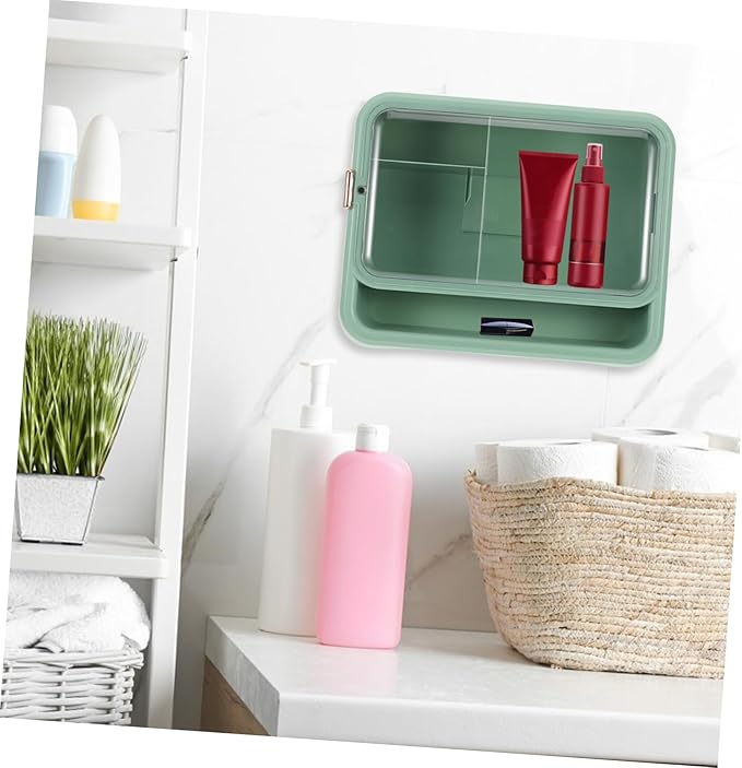 SOLUSTRE Wall Mounted Bathroom Shelf Organizer Multi-Layer Space-Saving Storage Rack for Small Bathrooms Green Rectangular Design for Clean and Protected Decor