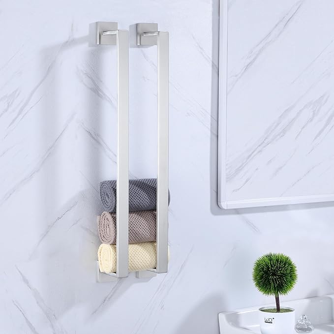 LANC 16-Inche Hand Towel Bars for Bathroom Wall Mounted, Total-18 Brushed Nickel Bath Towel Racks Stainless Steel Towel Rods for Toilet Kitchen Towel Holder Towel Hanger, A8804BN-4P1