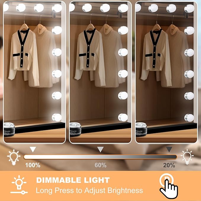 Moonee Black Vanity Mirror with Lights, Hollywood Lighted Makeup Mirror with 18 Dimmable Bulbs and 10X Magnification, 3 Colors Modes, Aluminum Metal Frame, Light Up Mirror for Tabletop/Wall（32" x 24"）