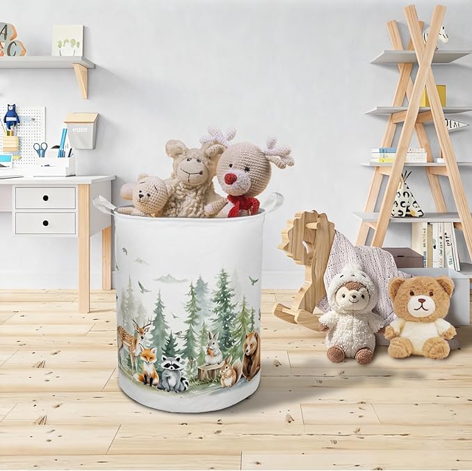 Animal Forest Nursery Laundry Basket Hamper,Forest Nursery Decor, Animals Foldable Clothes Toys Books Storage Box Bins Baskets Organizer for Girls Boys Bedroom Bathroom,