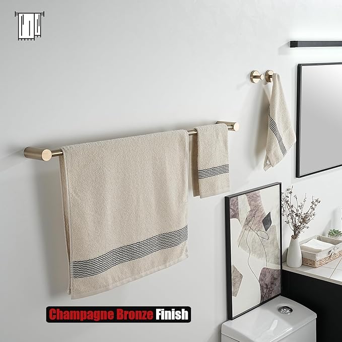 JQK Bath Towel Bar Champagne Bronze, 32.5 Inch 304 Stainless Steel Thicken 0.8mm 2 Pieces Towel Rack Bathroom Wall Mount, Useable Length 30 Inch, TB610L30-CB
