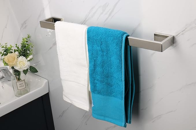 TocTen Bath Towel Rack - Square Base Thicken SUS304 Stainless Steel Towel Bar for Bathroom, Bathroom Bar Accessories Towel Rod Heavy Duty Wall Mounted Towel Holder (Polish Chrome, 24 Inch)