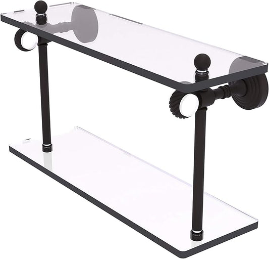 Allied Brass PG-2T-16 Pacific Grove Collection 16 Inch Two Tiered Twisted Accents Glass Shelf, Oil Rubbed Bronze