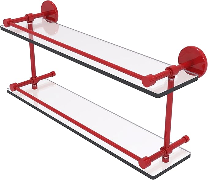Allied Brass Prestige Skyline Collection Tempered Double Glass Shelf with Gallery Rail Fire Engine Red 22 Inch
